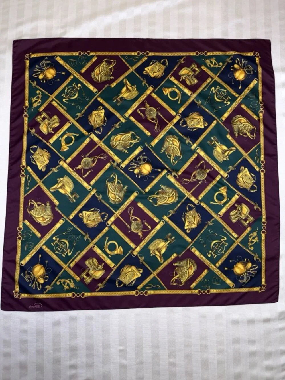 Vintage Pappagallo 100% Silk Equestrian Print Scarf 34” Square Gorgeous!